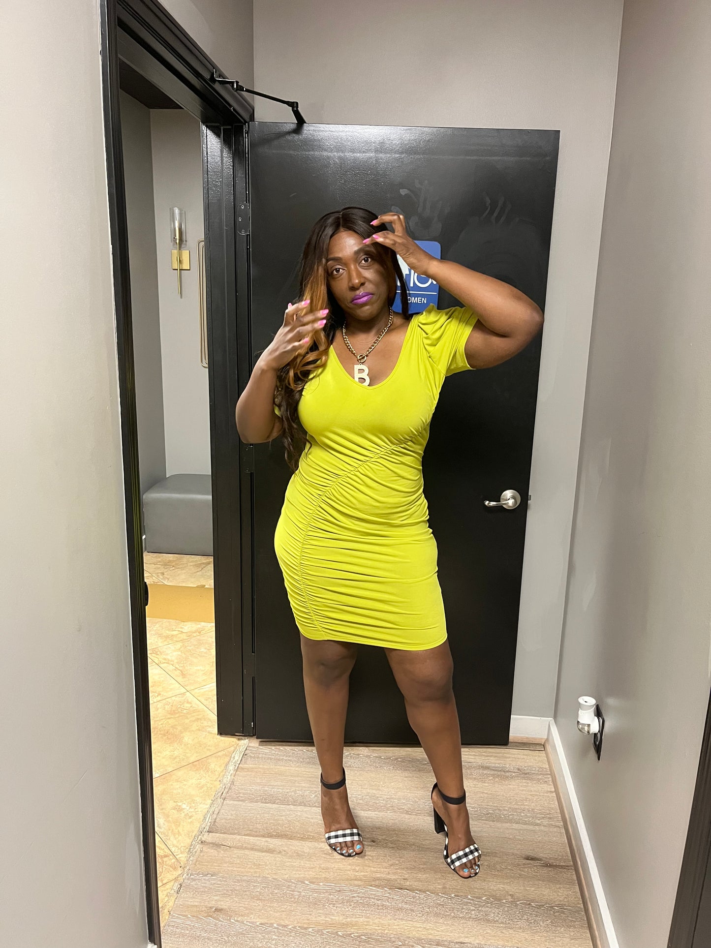 Pleated Shoulder Plus Size Bodycon Dress