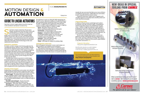 Сlipping from the Aerospace Manufacturing & Design Magazine about Progressive Automations 