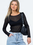 Long sleeve top Slim fitting Princess Polly Exclusive 65% cotton 30% polyester 5% elastane Sheer material Wide neckline