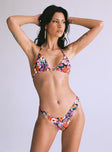 Bikini bottoms Floral print Ring detail at side High cut leg Cheeky cut bottoms