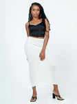 Black crop top Silky material Adjustable shoulder straps Pearl detailing on neckline Invisible zip fastening at side
