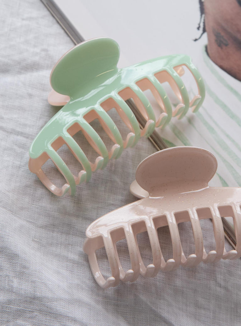 Rae Hair Clip Set Green / Beige