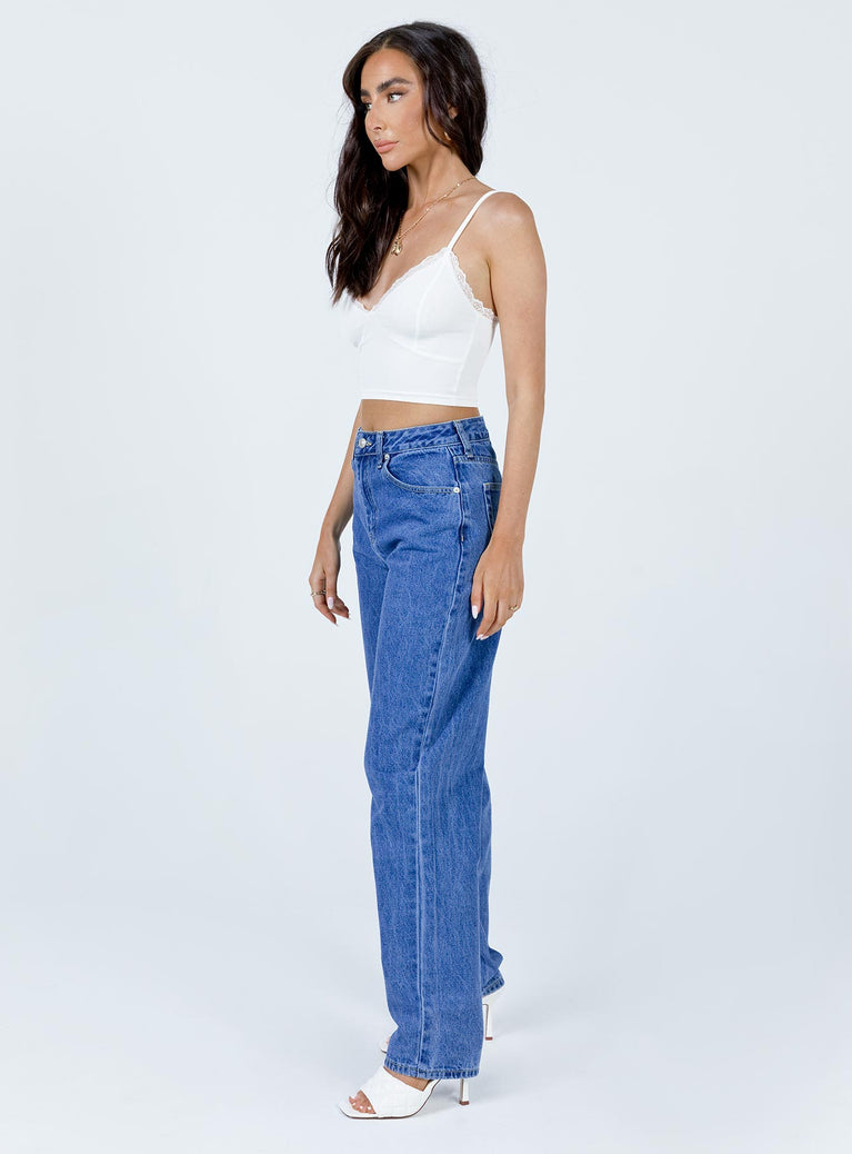 Rahnee Highrise Straight Fit Mid Wash Denim Jeans