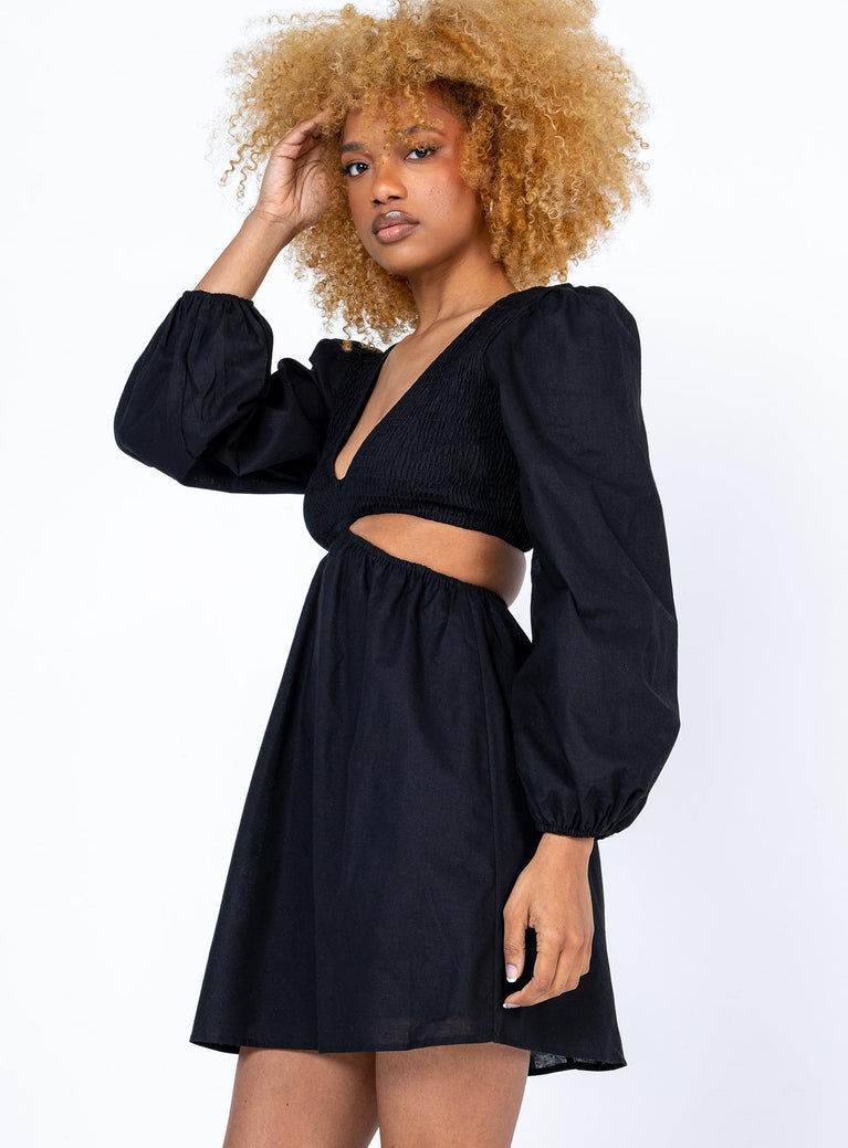 Celia Long Sleeve Mini Dress Black