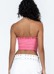 Strapless top Textured material Ruffle neckline Inner silicone strip at bust Hook & eye front fastening