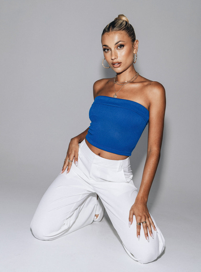 Strapless tube top Slim fitting Princess Polly Exclusive 92% polyester 8% elastane Ribbed material Elasticated bust Folded neckline
