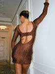 Long sleeve mini dress High neck Elasticated strap at back Low back Good stretch
