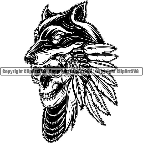 native american wolf headdress drawing