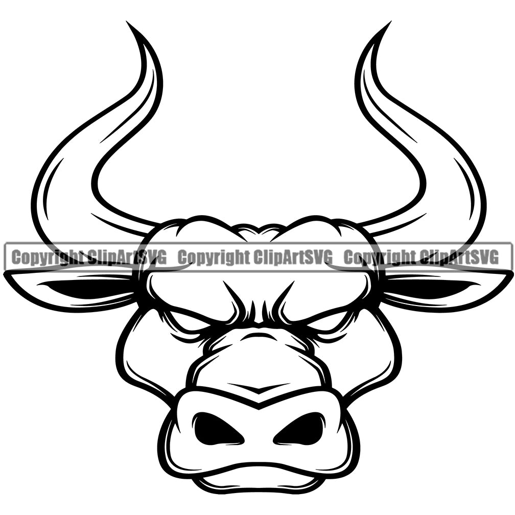 Angry Animal Bull Head With Long Horn Mascot Steer Cattle Cowboy Logo Vector  Clipart SVG – ClipArt SVG