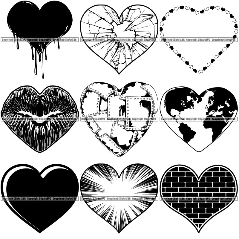 9 Heart Shaped Objects Love Romance Relationships Design Elements Bundle Clipart Svg Clipart Svg
