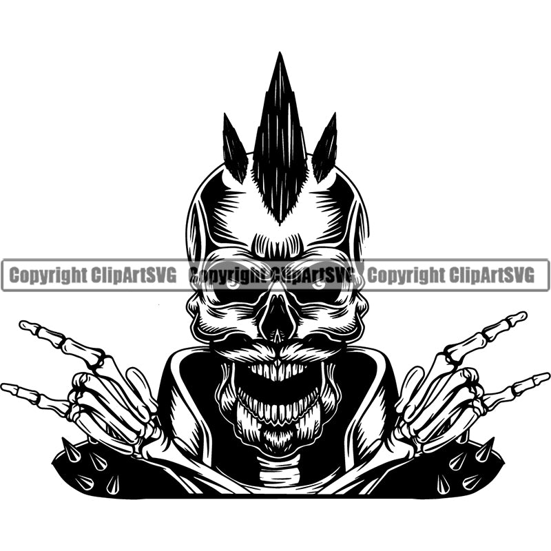 Skull Rockstar Hardcore Devil Smile Evil Face Horror Bizarre Skeleton Scary Vector Clipart Svg 9271