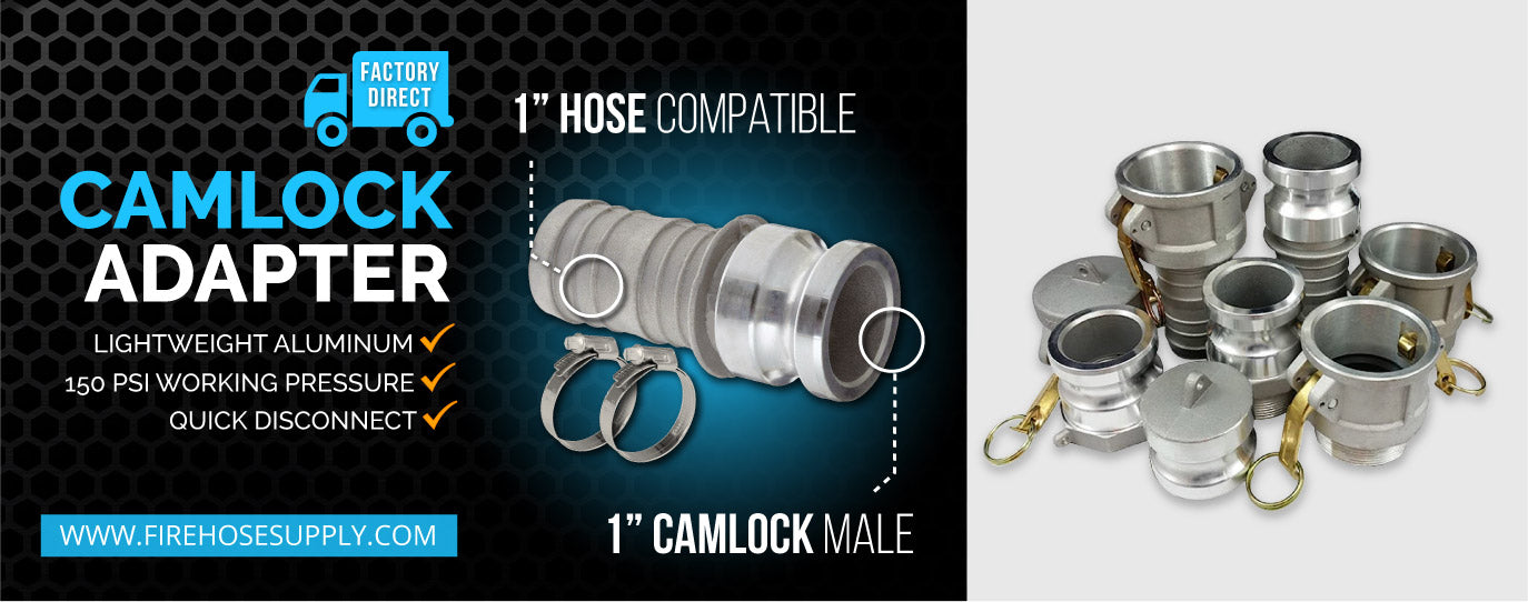 1 inch camlock male hose fitting with banded clamps