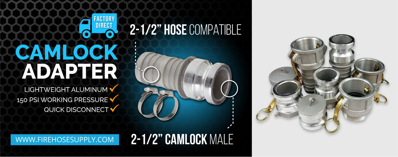 2.5 inch camlock male hose fitting with banded clamps