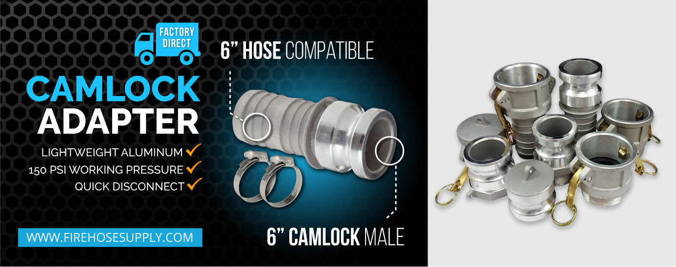 6 inch male camlock hose fitting with banded clamps