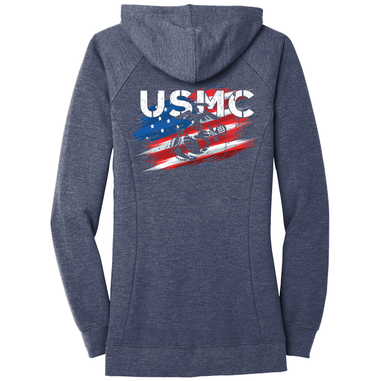 Stencil Flag Ladies Usmc Zip Hoodie Frontline Military Apparel