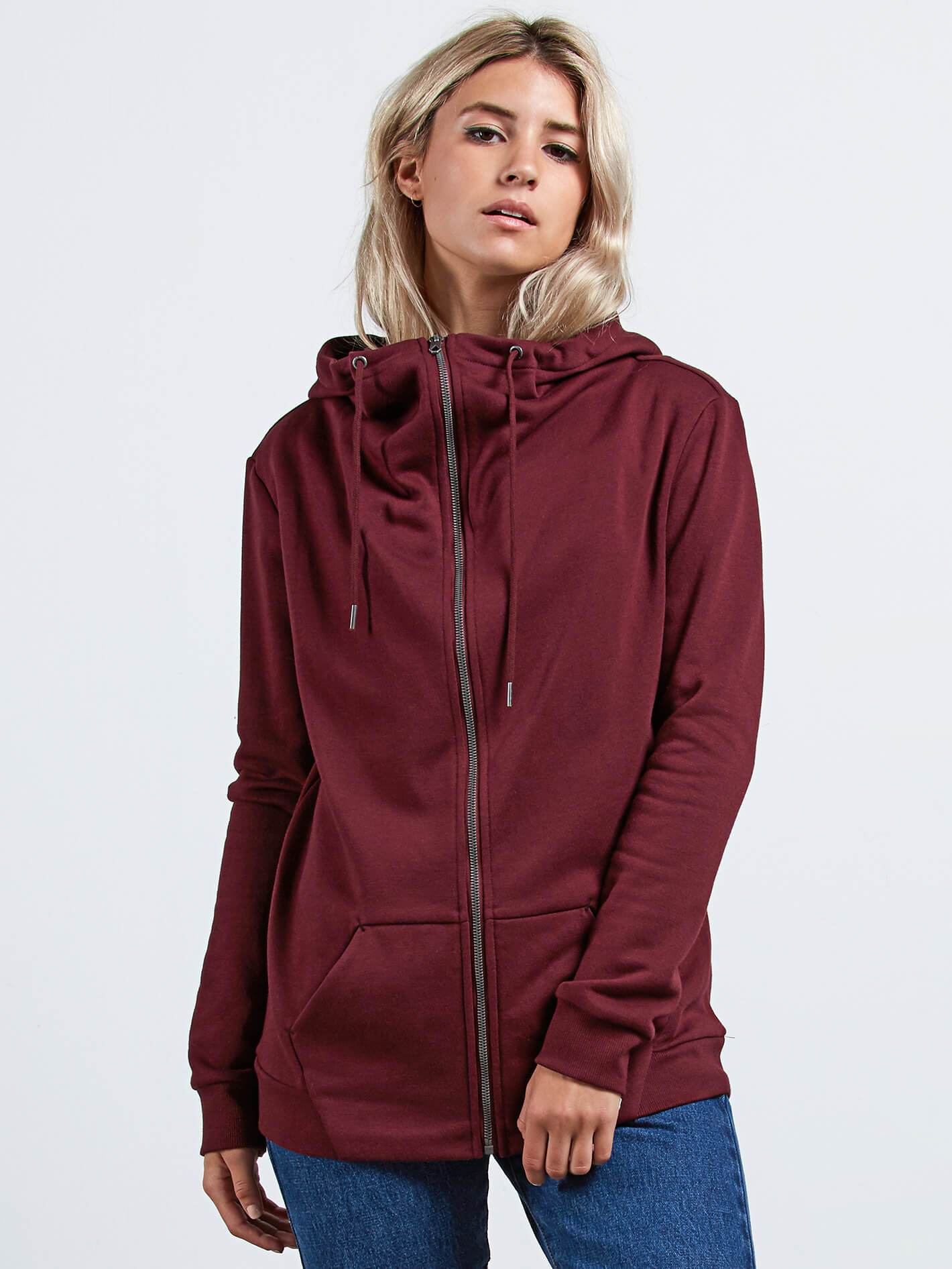 Walk On By Zip Flce Sweater - Burgundy