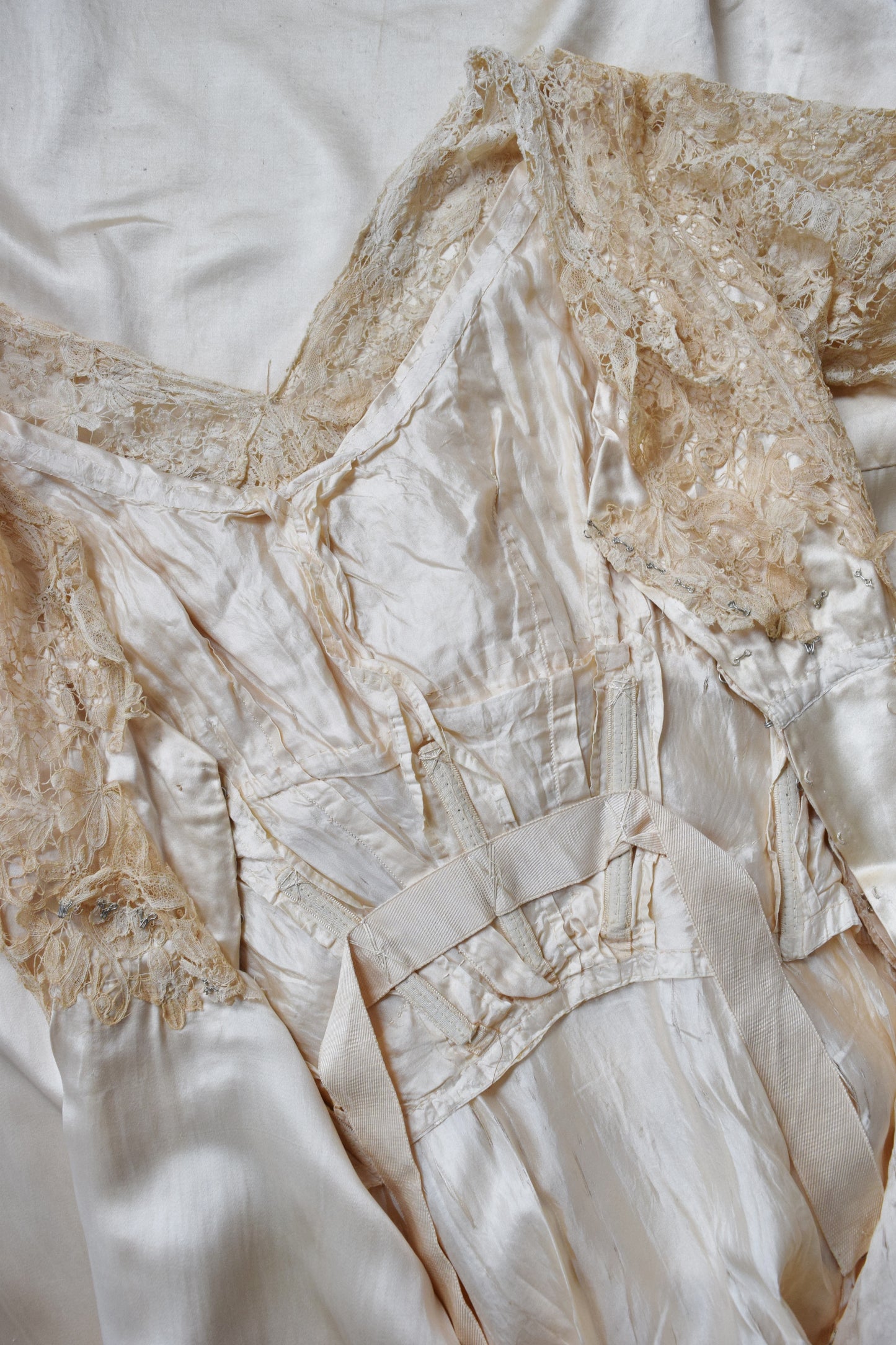 Antique Silk Satin and Lace Edwardian Wedding Gown | 1910s | XS