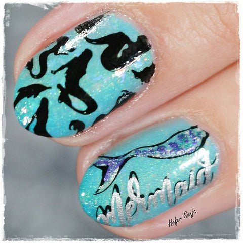 Mermaid Manicure by hefersanja using Dixie nail stamping plates Mermaids and Unicorns 01.