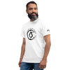 white sustainable fabric t-shirt Canada Austria on male model