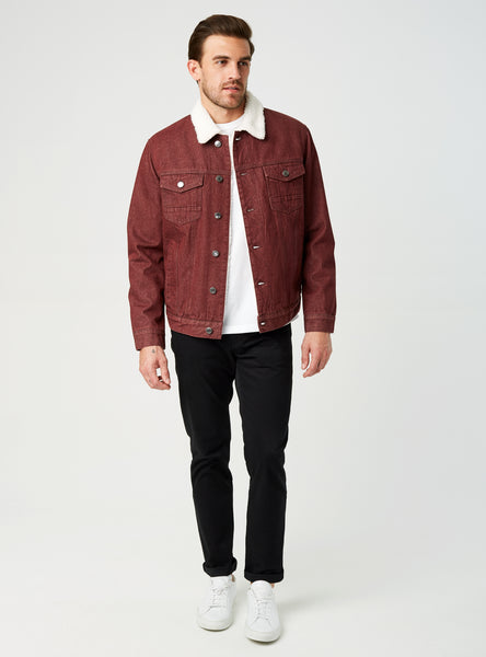 maroon denim shirt