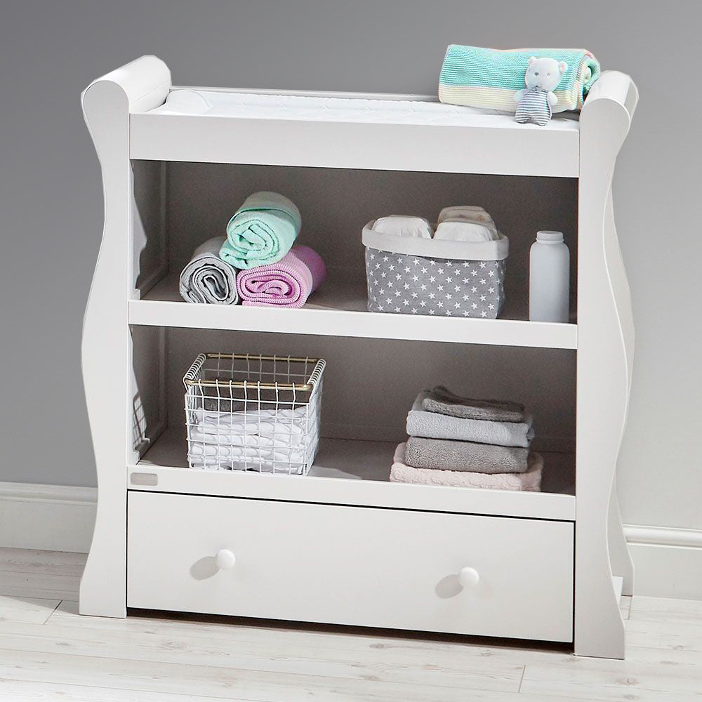 white wooden changing table