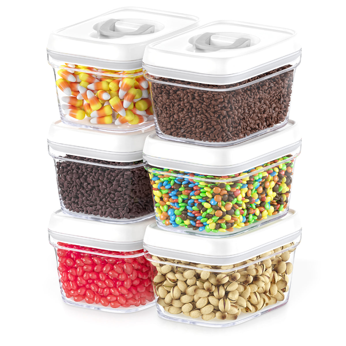 Airtight Food Storage Containers with White Lids Small Candy Bin – 6 P