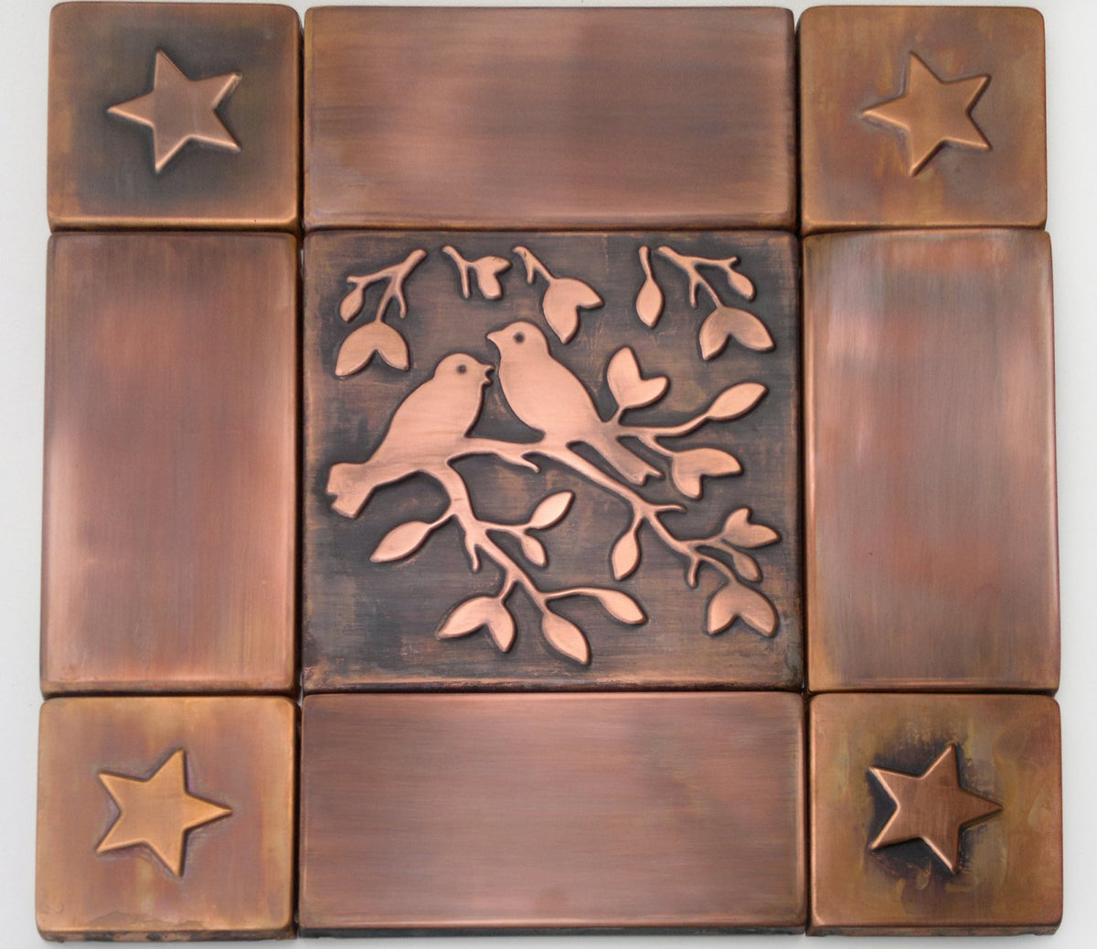 Birds on Rustic Metal Tiles - Set of 9 – Copper tiles backsplash metal