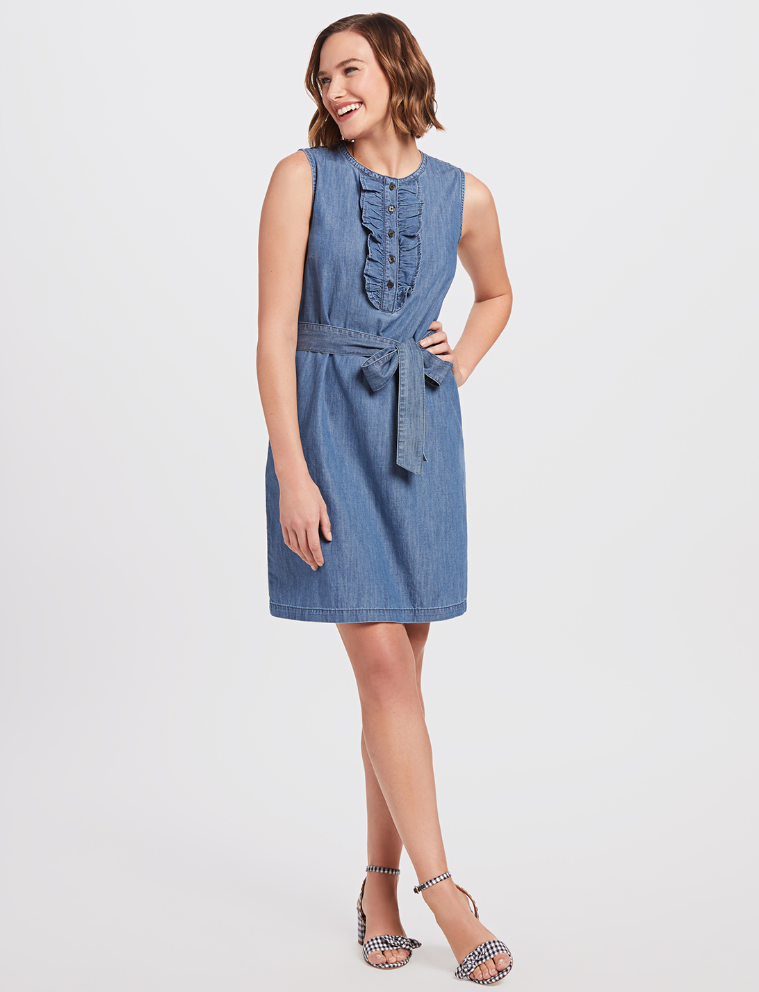 draper james chambray ruffle shift dress