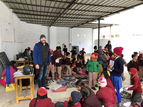 Artist Jordi Fornies visiting one of the schools in India