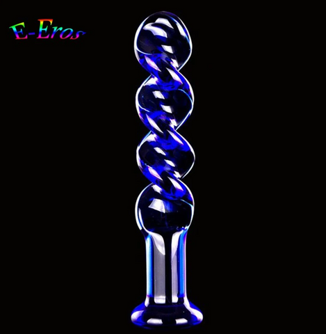  Screw Blue Pyrex Glass Anal Dildo