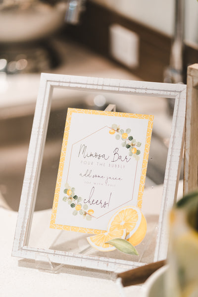 Lemon themed bridal shower, She Found Her Main Squeeze, lemon themed party ideas, mimosa bar sign