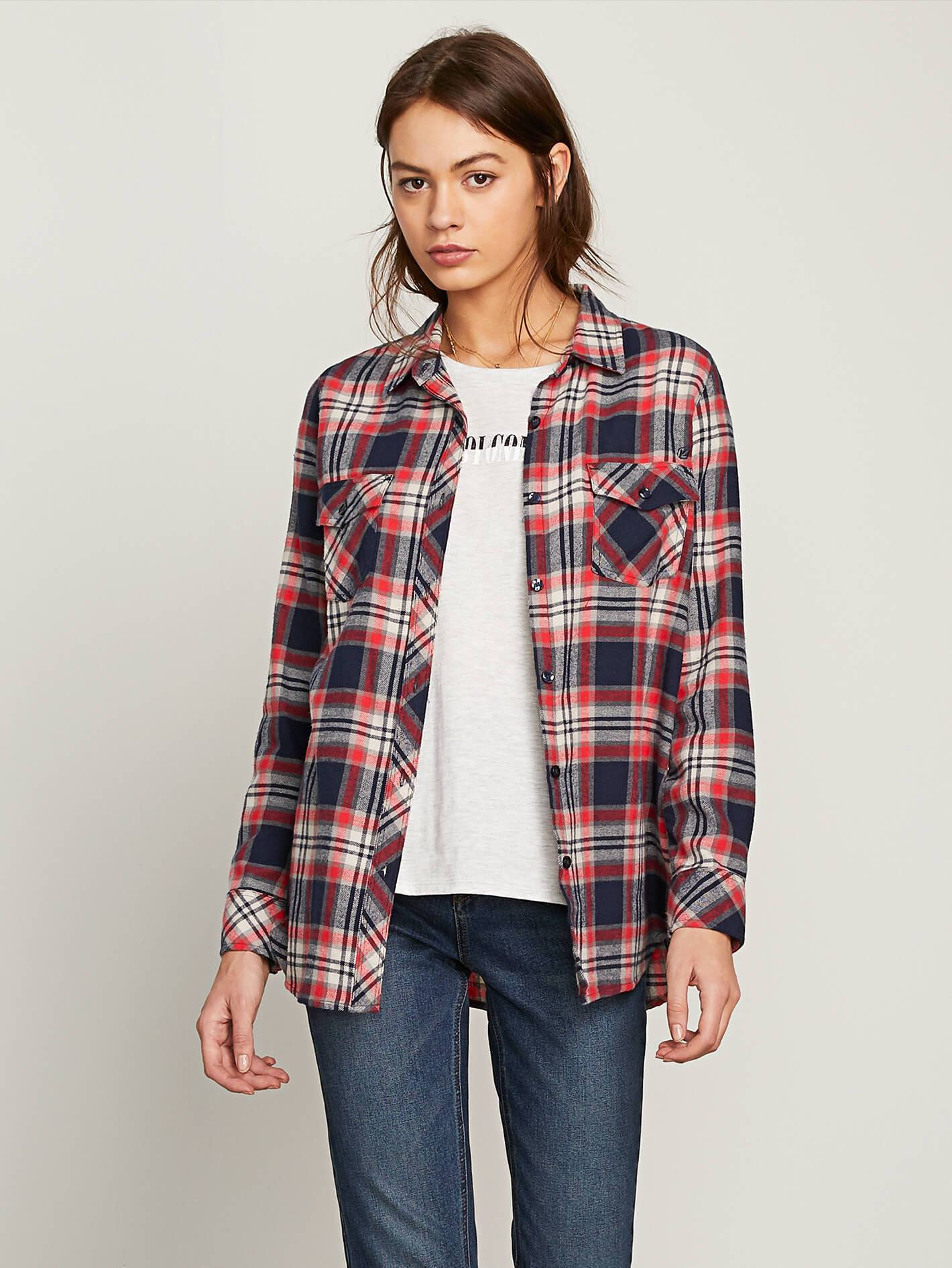 Camiseta Getting Rad Plaid LS - Sea Navy