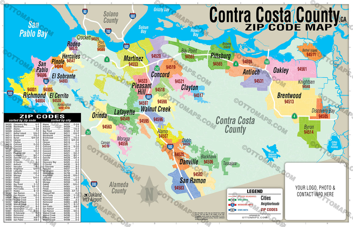 Contra Costa County Zip Code Map Otto Maps