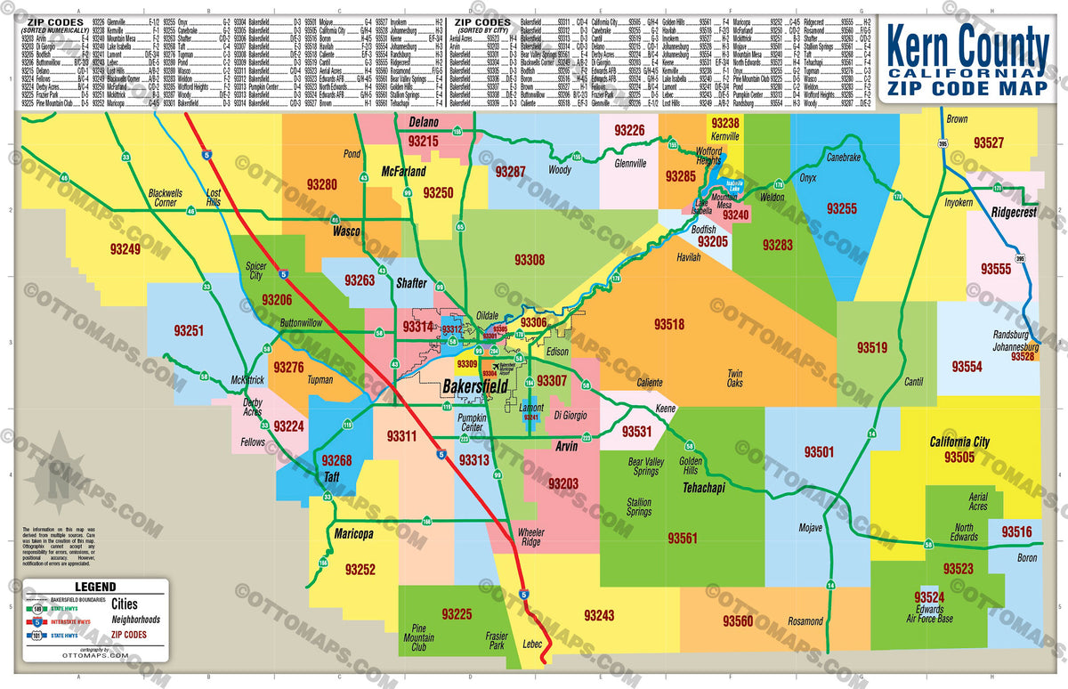 Kern County Zip Code Map Otto Maps