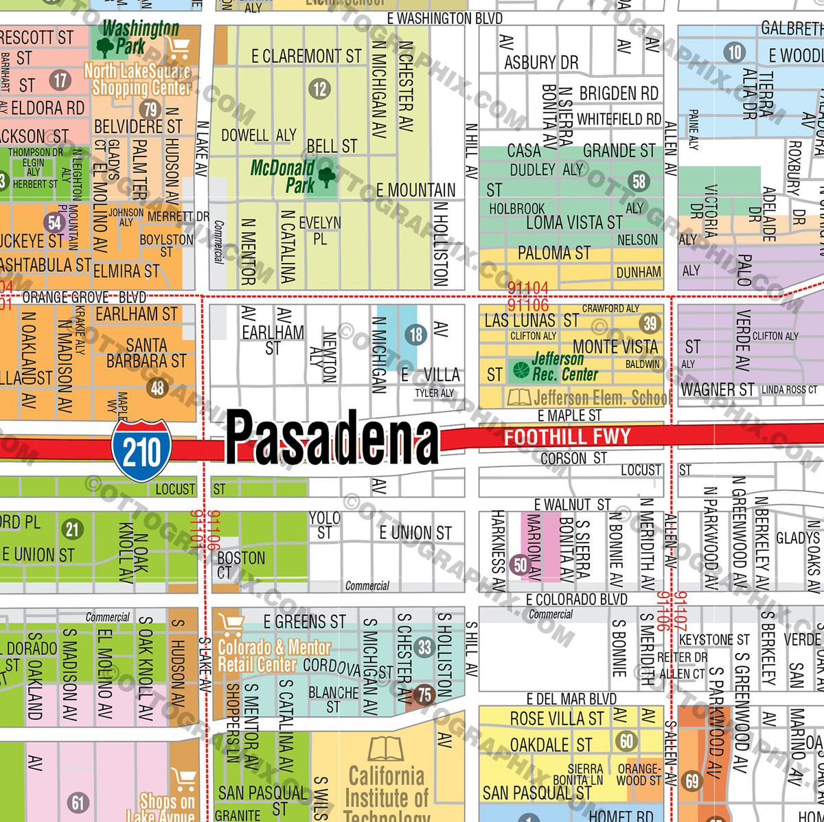 Pasadena Map, Los Angeles County, CA Otto Maps