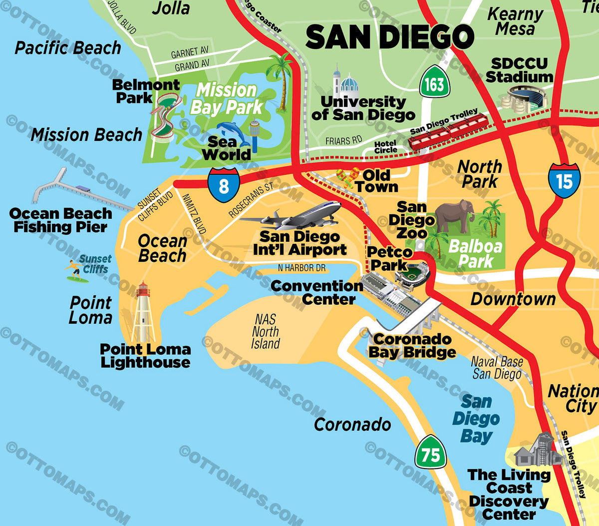 San Diego County Tourist Map Otto Maps