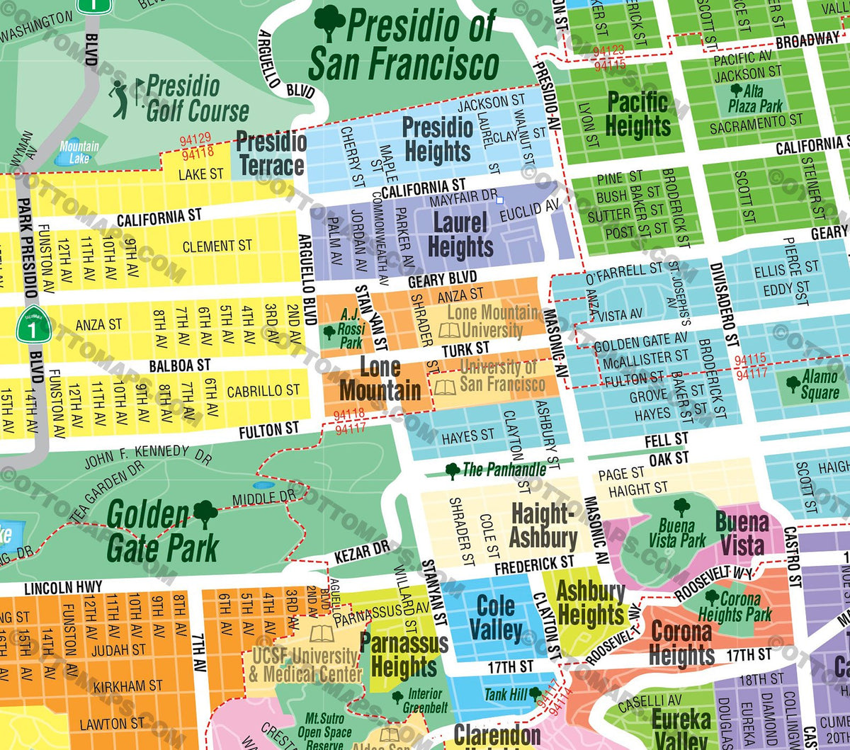 San Francisco Map With Neighborhood Boundaries Otto Maps