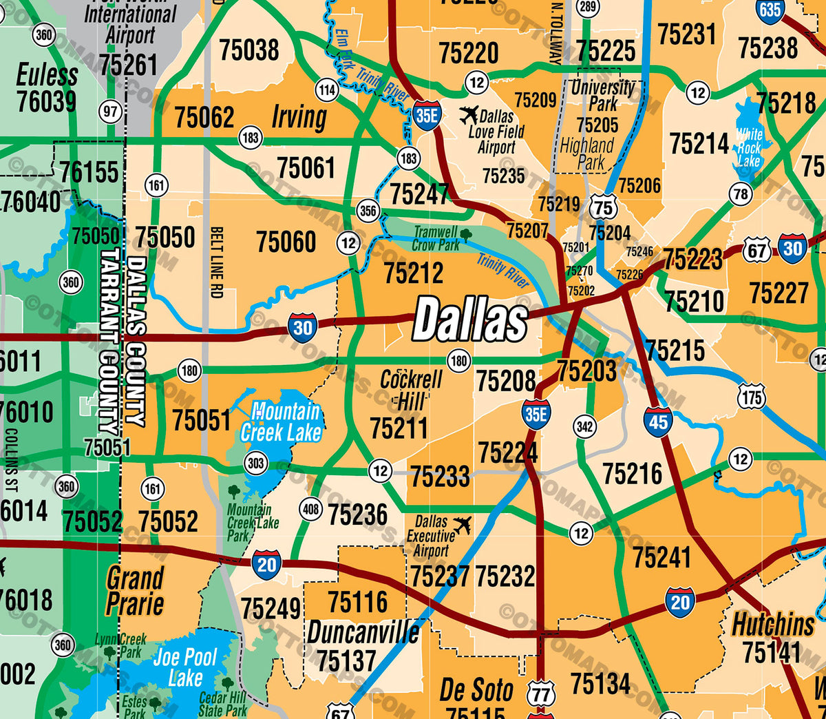 Dallas Fort Worth Zip Code Map Counties Colorized Otto Maps 6046
