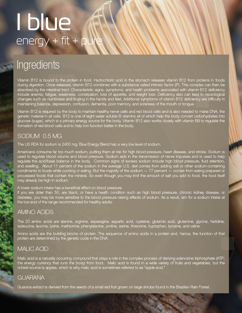 BHIP BLUE Energy Blend Ingredients