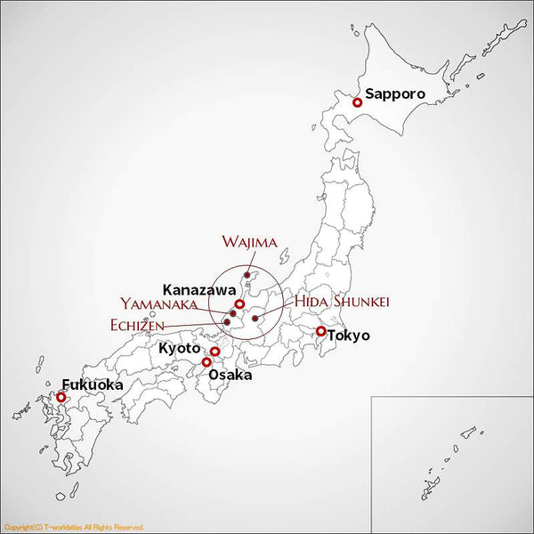 Japanese Map of  Our Lacquerwares are Made