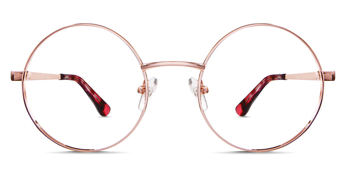 Larsen prescription glasses in cyclamen variant - it's round wired frame in pink metal colour - medium size frame with nose pads