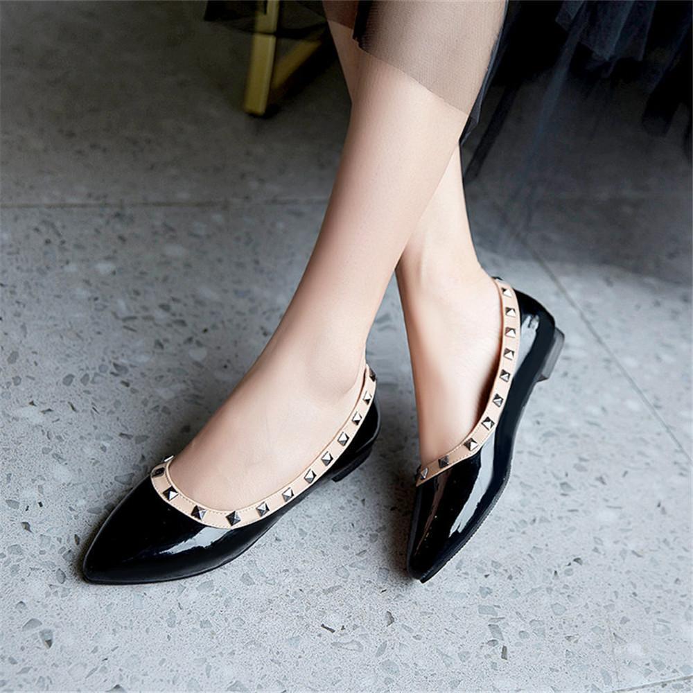 fashion women shoes rivets flat shoes 