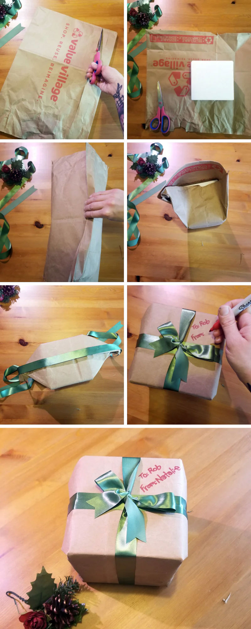 upcycled paper bag gift wrapping