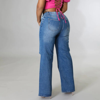 High Waist Ripped Straight Leg Jeans MALSOOA