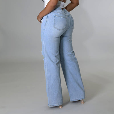 High Waist Ripped Straight Leg Jeans MALSOOA