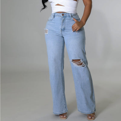 High Waist Ripped Straight Leg Jeans MALSOOA