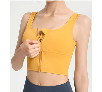 Zip Front Yoga Bra-Yellow MALSOOA