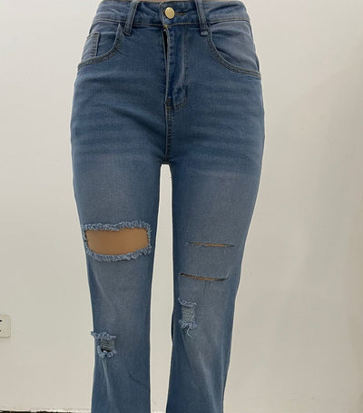 High Waist Washed Ripped Jeans MALSOOA