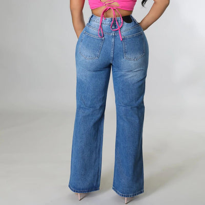 High Waist Ripped Straight Leg Jeans MALSOOA