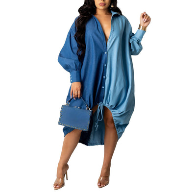 Women Loose Denim Shirt Dresses Long Sleeve Jean Dress MALSOOA